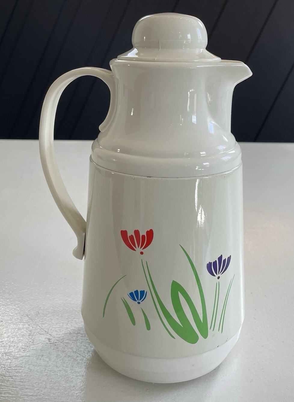 Vintage Phoenix Insulated Coffee Tea Carafe Retro Primary Floral Design 1980's